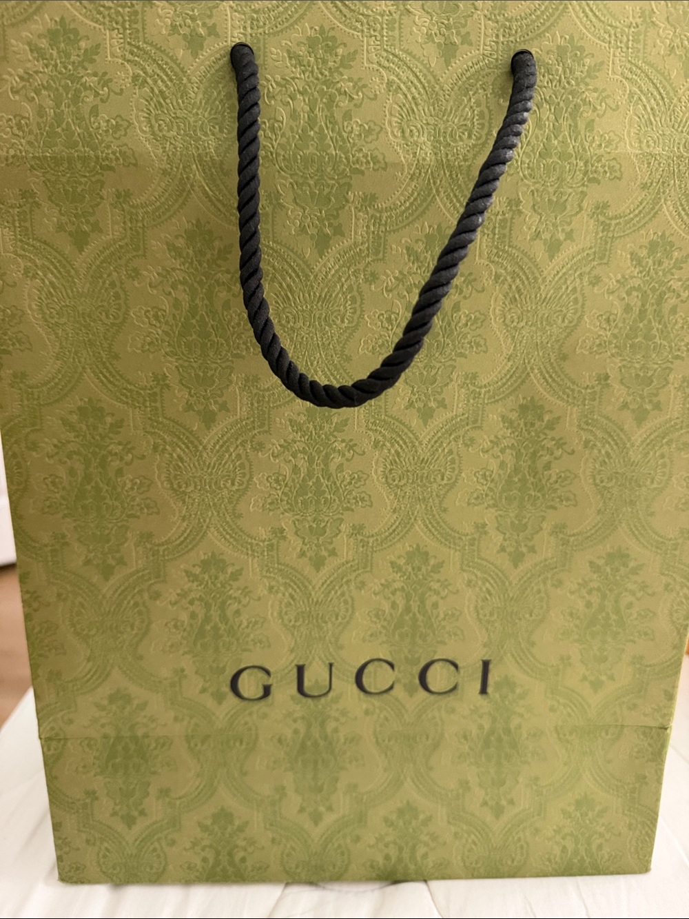 Atlantic Gucci Green Patterned Tote Bag with Black Rope Handles